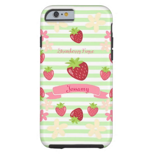 Strawberry Fayre Berry Floral Mint Stripe Tough iPhone 6 Case