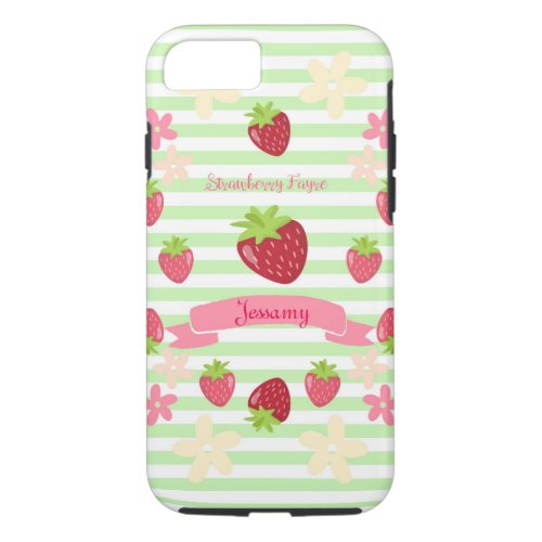 Strawberry Fayre Berry Floral Mint Stripe iPhone 87 Case