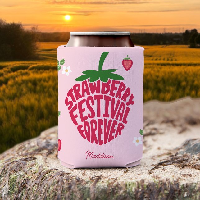 Strawberry Festival Forever Cute Customizable Can Cooler (Creator Uploaded)