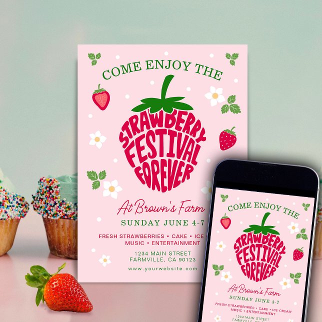 Strawberry Festival Forever Cute Customizable Invitation (Creator Uploaded)
