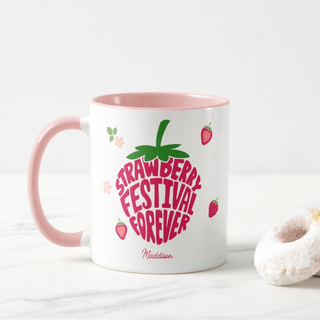 Strawberry Festival Forever Cute Customizable Mug (With Donut)