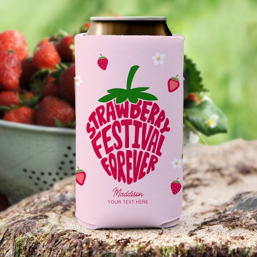 Strawberry Festival Forever Cute Customizable Seltzer Can Cooler