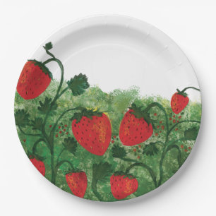 Strawberry Field Watercolor Illustration Paper Plates
