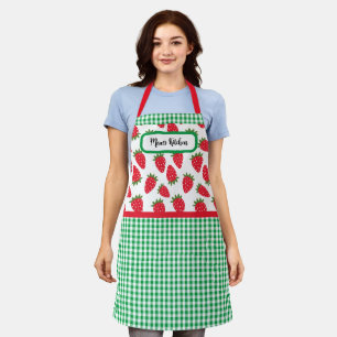 Strawberry Fields and Green Gingham Check Apron