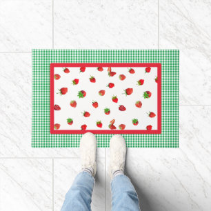 Strawberry Fields and Green Gingham Check Doormat