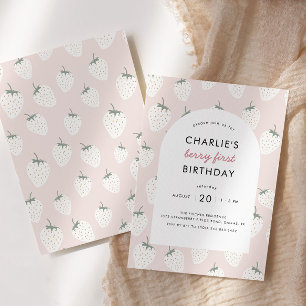 Strawberry Fields Berry First Birthday   Girl Invitation