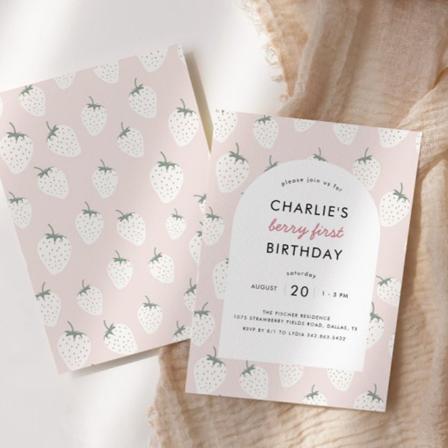 Strawberry Fields Berry First Birthday | Girl Invitation (Creator Uploaded)