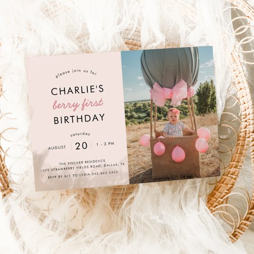 Strawberry Fields Berry First Birthday  Photo Invitation