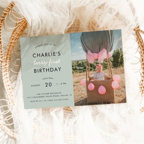 Strawberry Fields Berry First Birthday  Photo Invitation