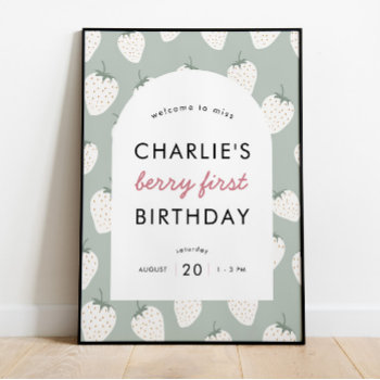 Strawberry Fields Berry First Birthday | Welcome Poster by KidGooGoo at Zazzle