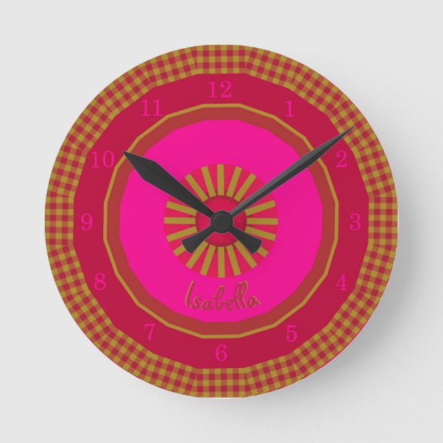 Strawberry Fields Checks Numbered Round Clock (Front)