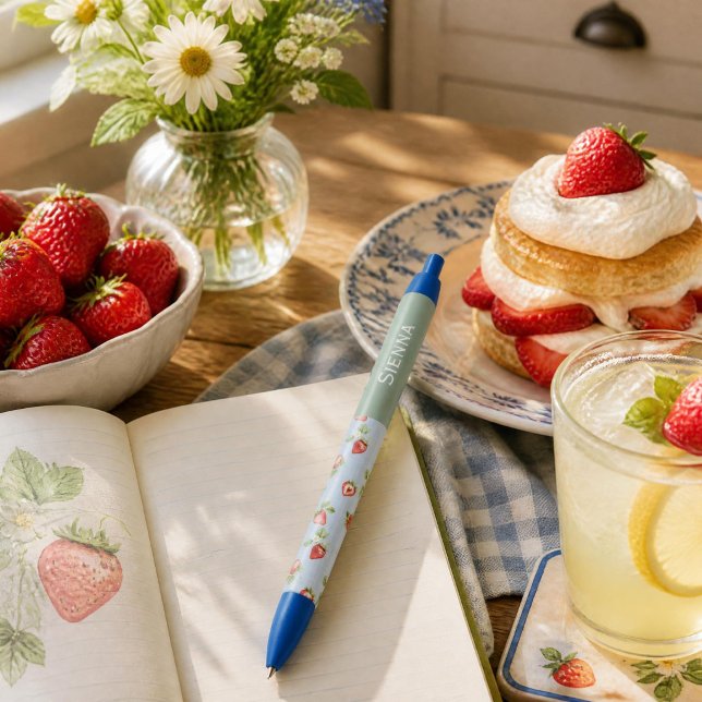 Strawberry Fields Custom Name  Pen (Strawberries Blue Pen
)