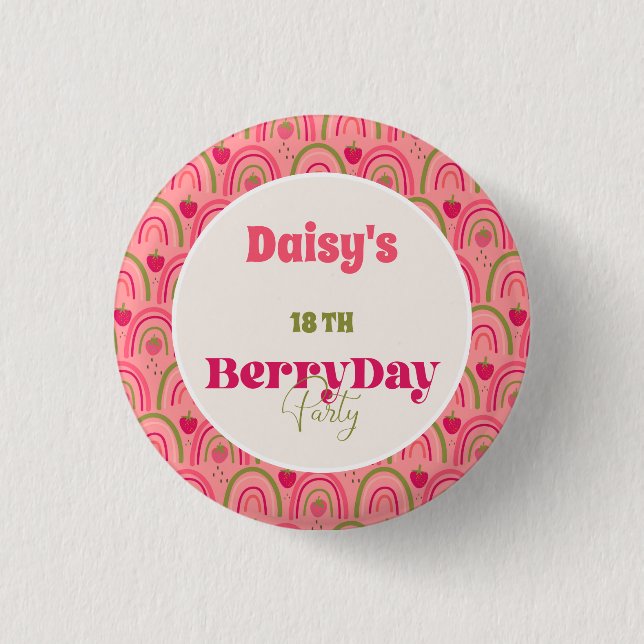 Strawberry Fields Delight Birthday Button (Front)