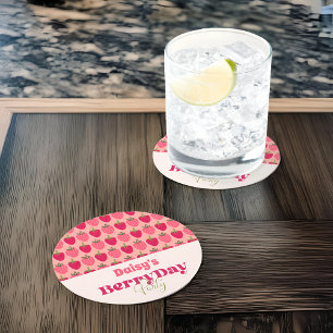 Strawberry Fields Delight Birthday Round Paper Coaster