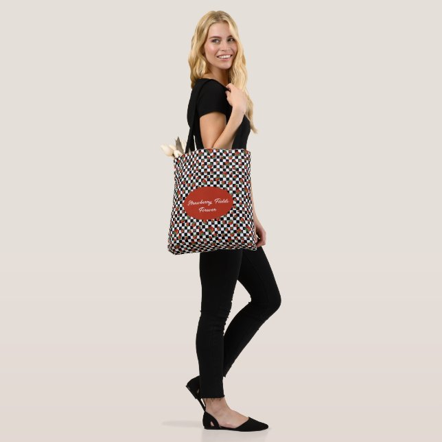 "Strawberry Fields Forever" Checkered Tote Bag (On Model)