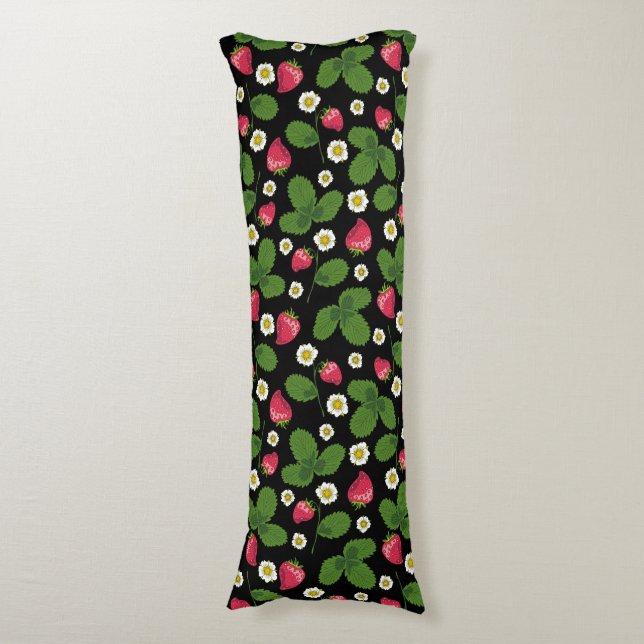 Strawberry Fields on Black Body Pillow (Front Vertical)