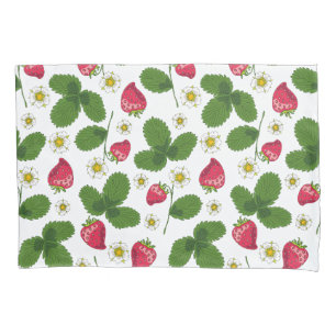 Strawberry Fields on White Pillow Case