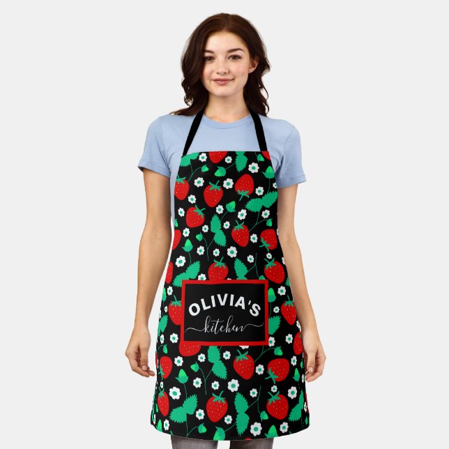 Strawberry Fields Pattern Black Apron (Worn)