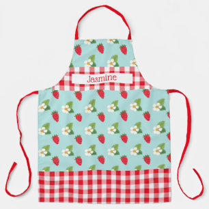 Strawberry Fields Red Gingham Check Personalized Apron