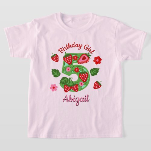 Strawberry Fifth birthday toddler tshirts