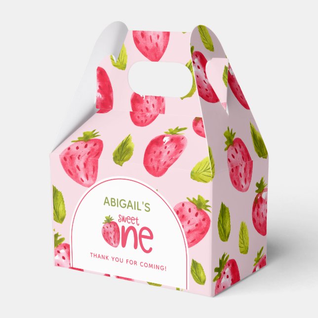 Strawberry First 1st Birthday Favor Boxes (Front Side)