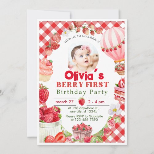 Strawberry First Berry 1st Birthday Invitation