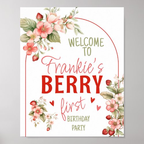 Strawberry First Berry Birthday Welcome Sign