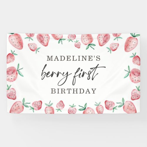 Strawberry First Birthday 1st Berry Sweet Backdrop Banner
