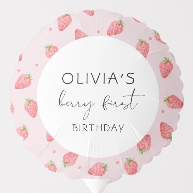 Strawberry First Birthday 1st Berry Sweet  Balloon (Front)