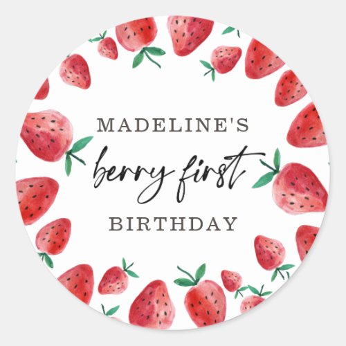 Strawberry First Birthday 1st Berry Sweet Favor Cl Classic Round Sticker