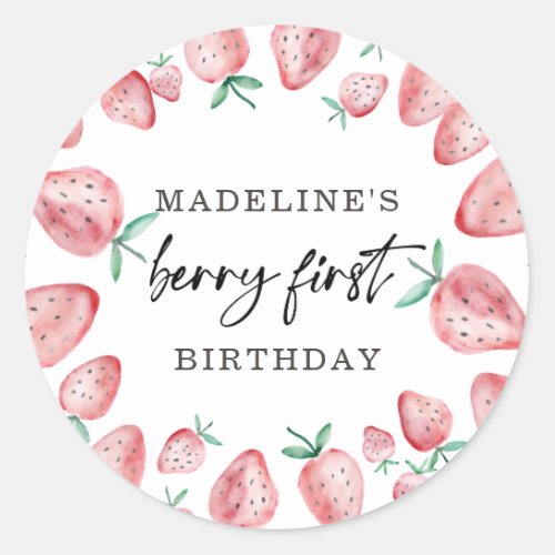 Strawberry First Birthday 1st Berry Sweet Favor Cl Classic Round Sticker