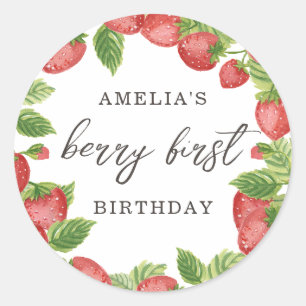 Strawberry First Birthday 1st Berry Sweet Favor Classic Round Sticker