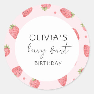 Strawberry First Birthday 1st Berry Sweet Favor Classic Round Sticker