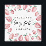 Strawberry First Birthday 1st Berry Sweet Girl  Magnet<br><div class="desc">♥ A perfect addition to your little one's birthday party! Strawberry Berry Sweet theme.</div>