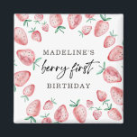 Strawberry First Birthday 1st Berry Sweet Girl  Magnet<br><div class="desc">♥ A perfect addition to your little one's birthday party! Strawberry Berry Sweet theme.</div>