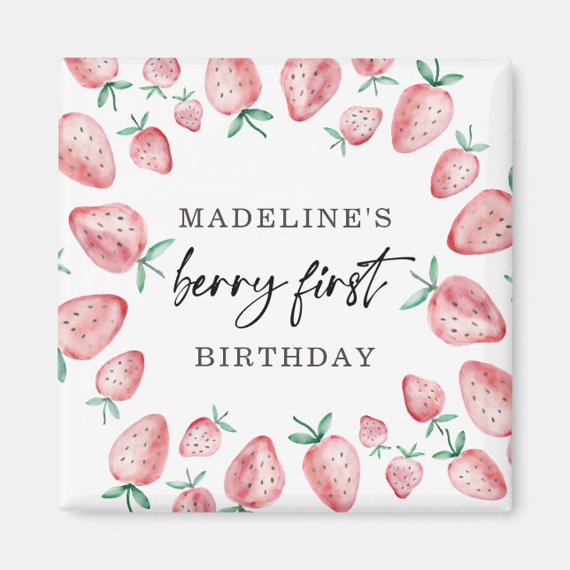 Strawberry First Birthday 1st Berry Sweet Girl  Magnet (Front)