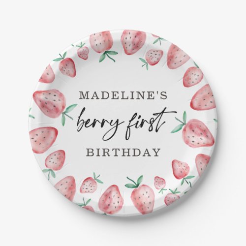 Strawberry First Birthday 1st Berry Sweet Girl Paper Plates