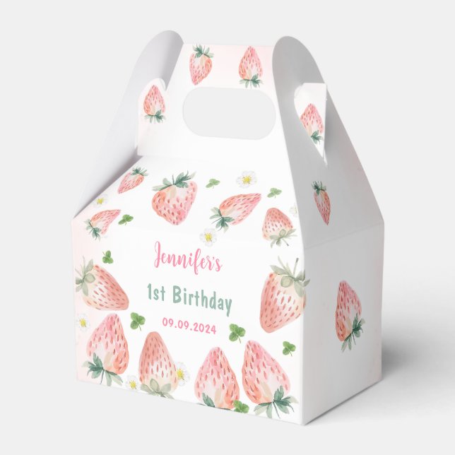 Strawberry First Birthday 1st  Favor Boxes (Front Side)