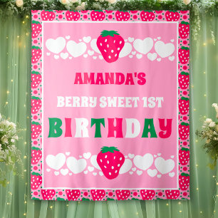 Strawberry First Birthday Backdrops Banner