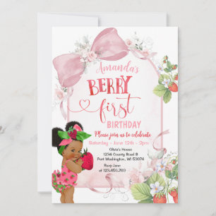 Strawberry First Birthday Berry Sweet Birthday Invitation