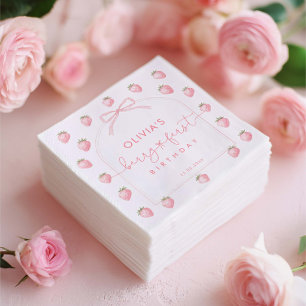 Strawberry First Birthday Berry Sweet Girl Party Napkins