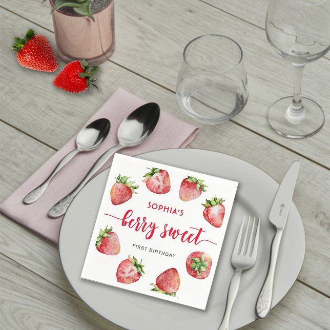 Strawberry First Birthday Berry Sweet Napkins (Creator Uploaded)