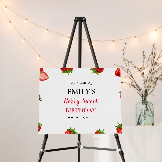 Strawberry First Birthday Berry Sweet Welcome Sign (In Situ (Stand))