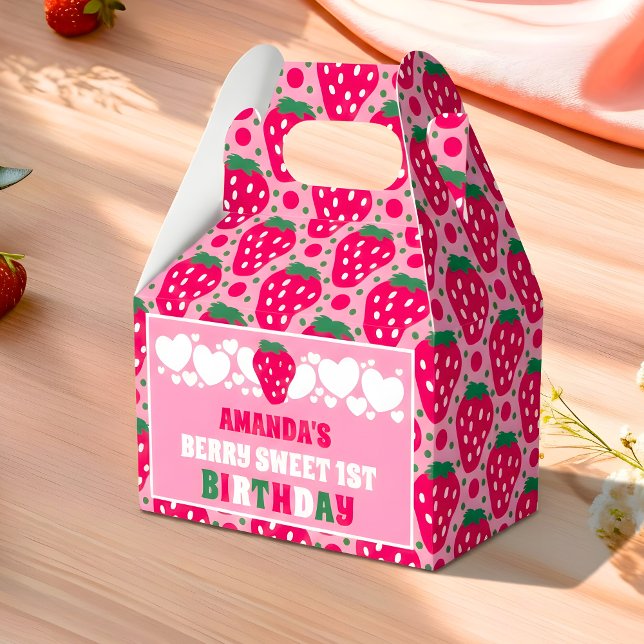Strawberry First Birthday Celebration Favor Boxes (Creator Uploaded)