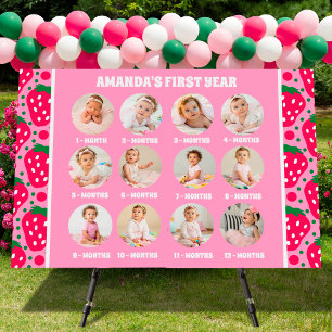 Strawberry First Birthday Celebration Milestone Foam Board