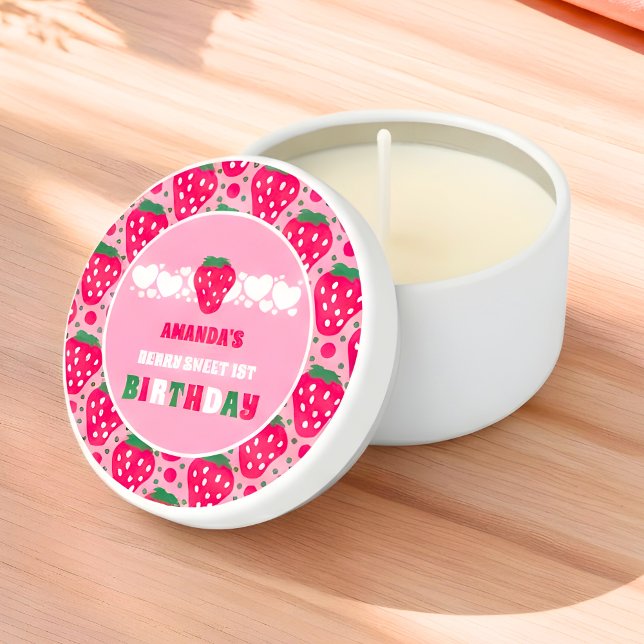 Strawberry First Birthday Celebration Mini Candle Favors (Creator Uploaded)