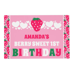 Strawberry First Birthday Celebration Paper  Placemat
