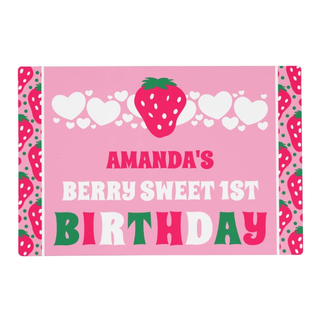 Strawberry First Birthday Celebration Paper  Placemat (Front)