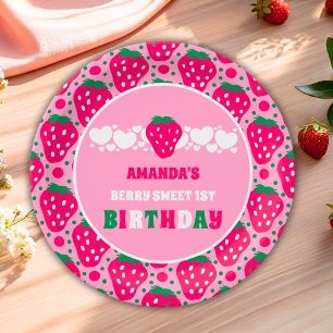 Strawberry First Birthday Celebration Paper Plates