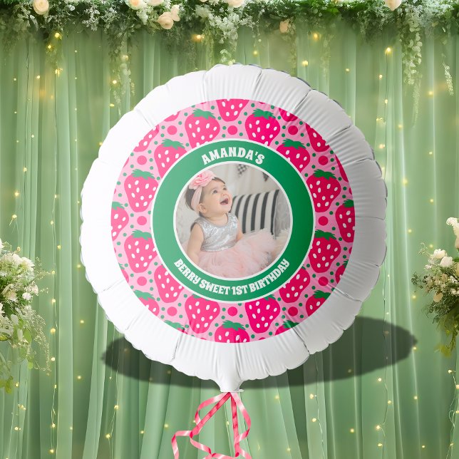 Strawberry First Birthday Celebration Photo Balloon (Creator Uploaded)